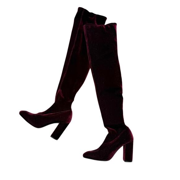 Zara velvet over the knee burgundy heeled boots EU 38 / US 7.5 - Picture 6 of 15